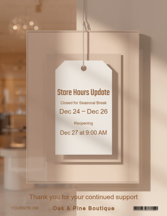 Brown modern & minimal boutique window notice update flyer Template ...