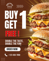 Brown Modern & Minimal Buy 1 Get 1 Free Burger  Instagram Portrait template