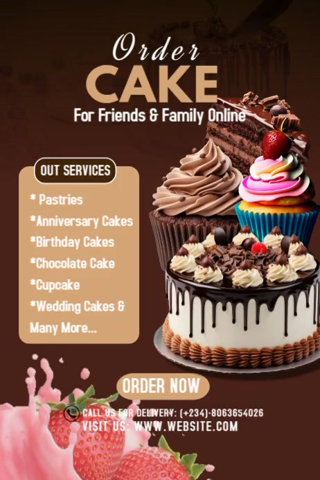 Brown Modern & Minimal Cake Design Template Poster