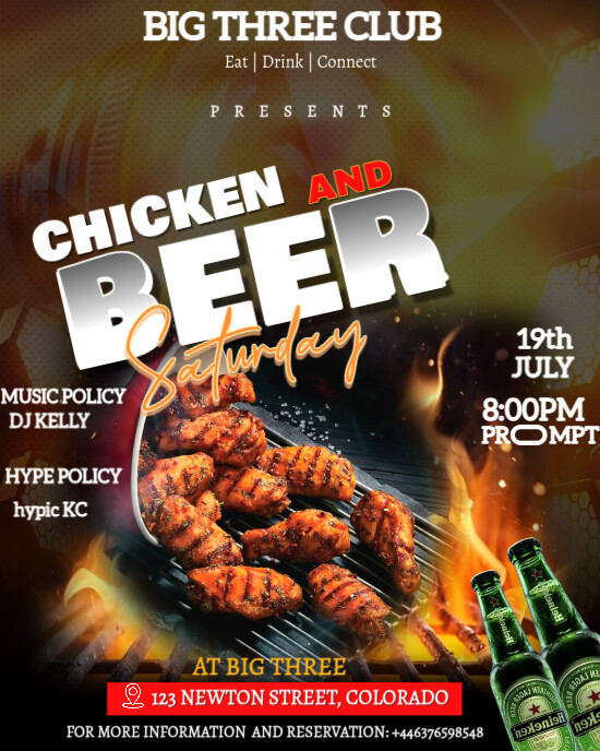 Brown Modern & Minimal Chicken And Beer Saturday Free Editable Club Event Promotional Flyer Social M Instagram Portrait template