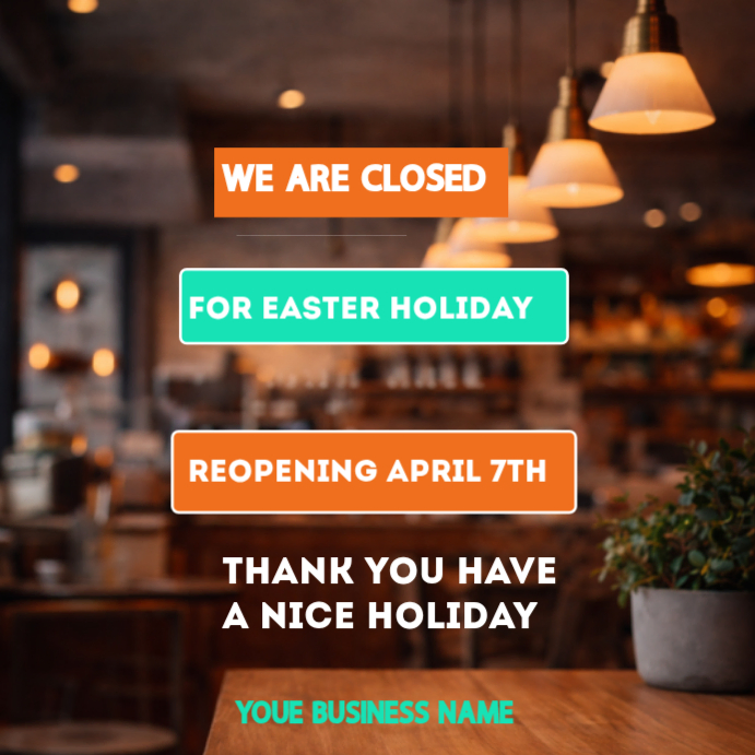 Brown Modern & Minimal Easter Holiday Closure Notice Square Template ...