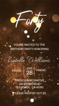Brown Modern & Minimal Gold Glitter Birthday Digital Invitation Instagram Reel template