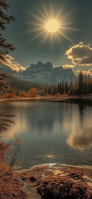 Brown Modern & Minimal Golden Sunrise Over Mountain Lake – Peaceful Nature Background Template Snapc Snapchat Geofilter