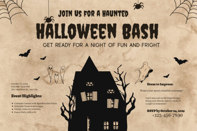 Brown Modern & Minimal Halloween Bash Poster Template | PosterMyWall