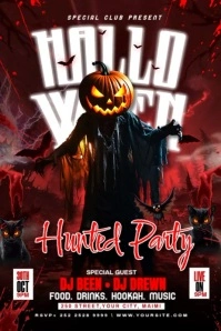 Brown Modern & Minimal Halloween Hunted House Party Poster template