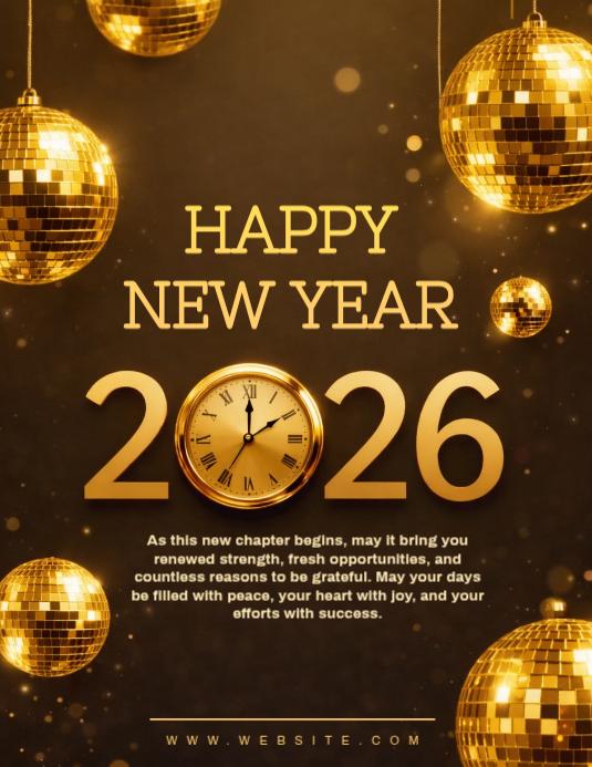 Brown Modern & Minimal Happy New Year 2026 Template Flyer (us Letter ...