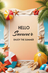 Brown Modern & Minimal Hello Summer  Poster template