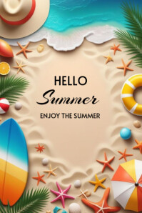 Brown Modern & Minimal Hello Summer  Poster template