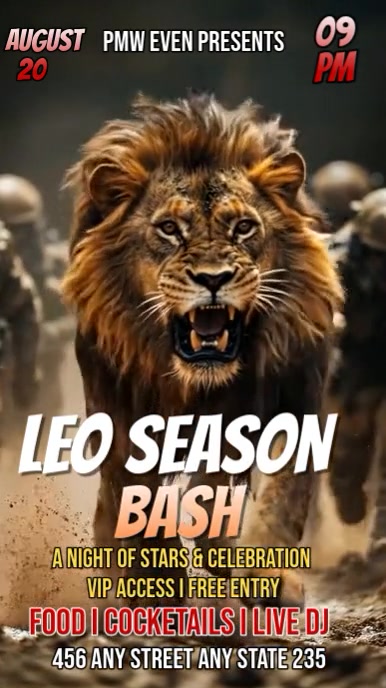 Brown Modern & Minimal Leo Zodiac Bash Party Flyer Poster  Tiktok Video template