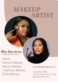 Brown Modern & Minimal Makeup Artist Ads Flyer  A1 template