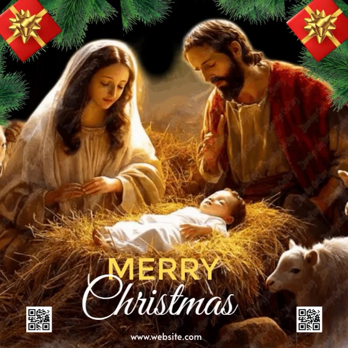 Brown Modern & Minimal Merry Christmas Nativity Scene Greeting Card ...