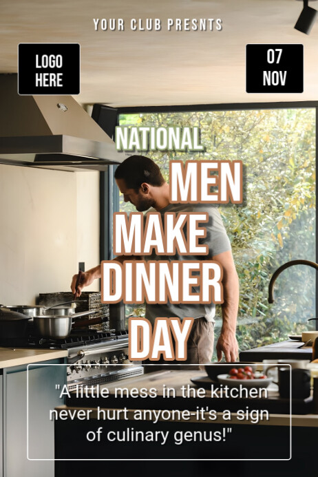 Copy of Brown Modern & Minimal National Men Make Dinner Day Poster ...