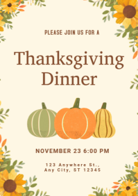 Brown Modern & Minimal Thanksgiving Dinner A4 template