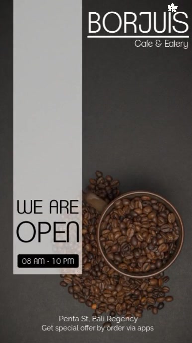 Brown Modern & Minimal We Are Open Template Coffee Shop Eatery Cafe Reel Instagram