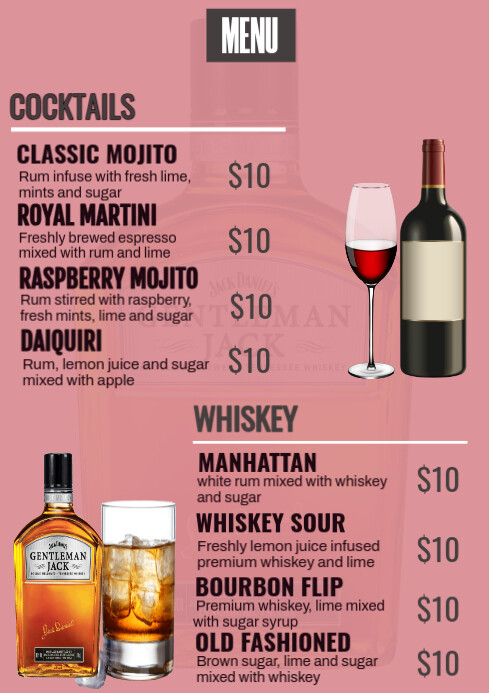 Brown Modern & Minimal whiskey menu A4 template