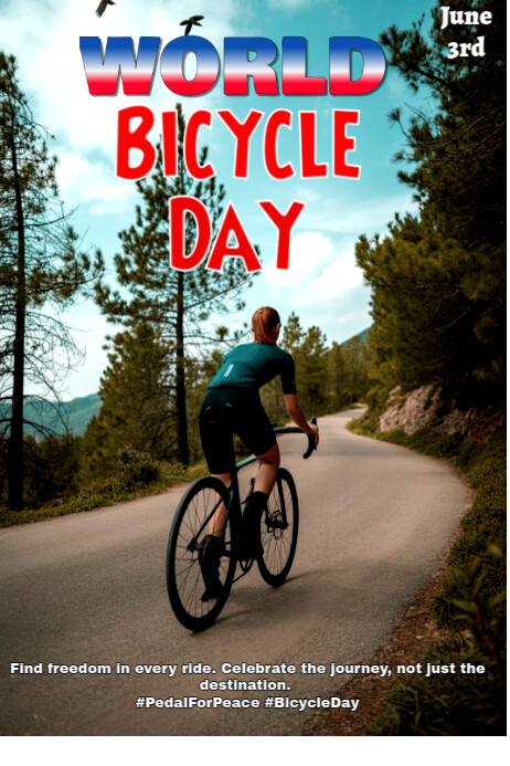 Brown Modern & Minimal World International Bicycle Day  Poster 海报 template