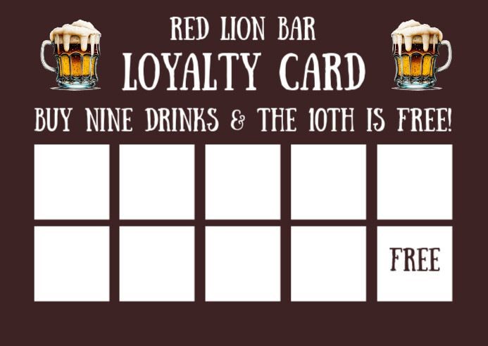 Brown Modern & Minimal Bar Pub Loyalty Card Pocztówka template