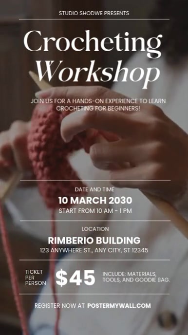 Brown Modern & Minimal Crochet Workshop Instagram Reel template