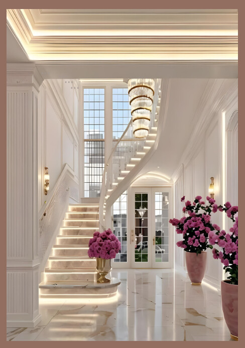 Brown Modern & Minimal Elegant Modern Foyer With Spiral Staircase And Luxurious Interior Design" A5 template