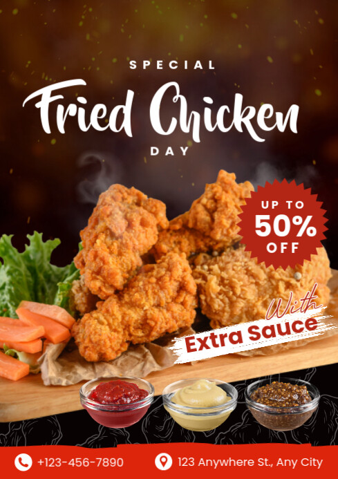 Brown Modern & Minimal Fried Chicken Day A4 template