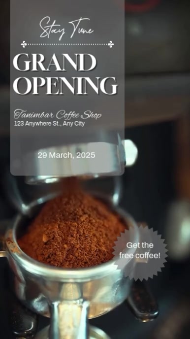 Brown Modern & Minimal Grand Opening Coffee Shop Tampilan Digital (9:16) template