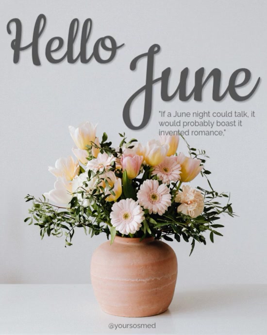 Brown Modern & Minimal Hello June Quotes Flowers Simple Greeting Instagram Portrait template