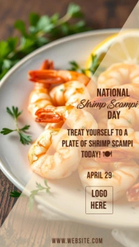 Brown Modern & Minimal National Shrimp Scampi Day Flyer | Seafood Restaurant Special Template | Edit Instagram Story