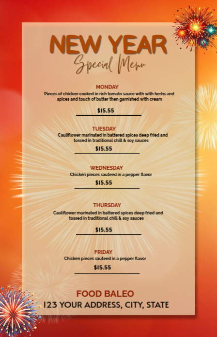Brown Modern & Minimal New Year Menu Template  Tabloid