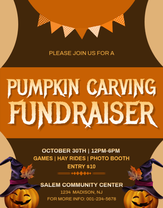 Brown Modern & Minimal Pumpkin Carving Fundraiser Template Poster/wallboard