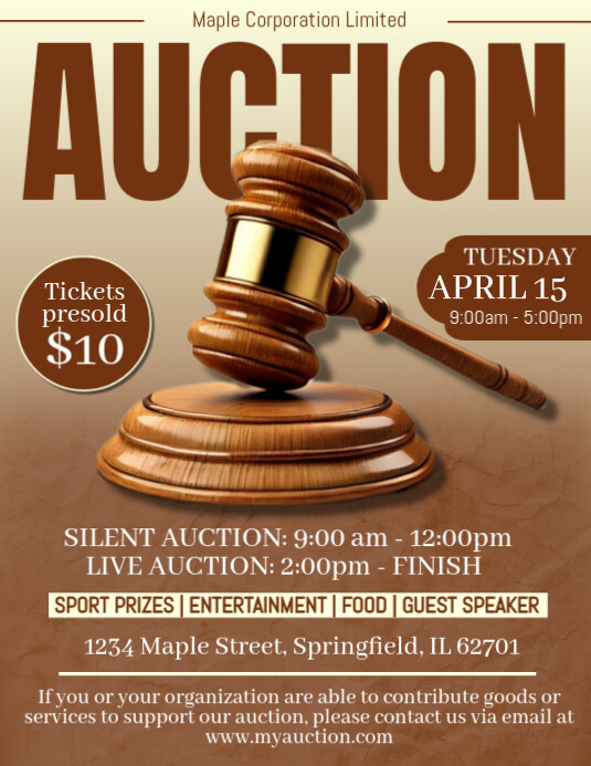 Brown Modern & Minimal  Silent Auction Template Flyer (us Letter)