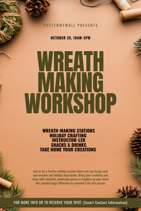 Brown Modern & Minimal Wreath Making Workshop Poster 海报 template