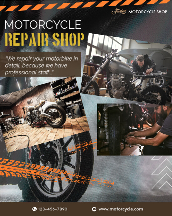 Brown Modern Company Profile Custom repair shop motorcycle Instagram Post template