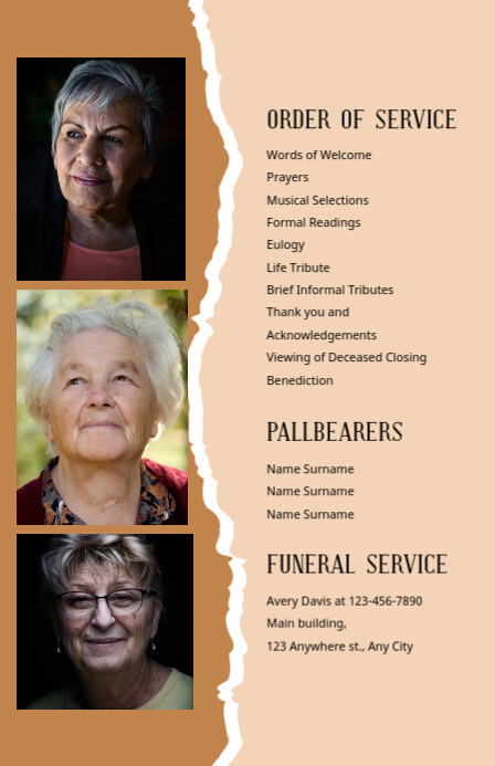 Modern Funeral Programs Examples Brown modern funeral program Template | PosterMyWall