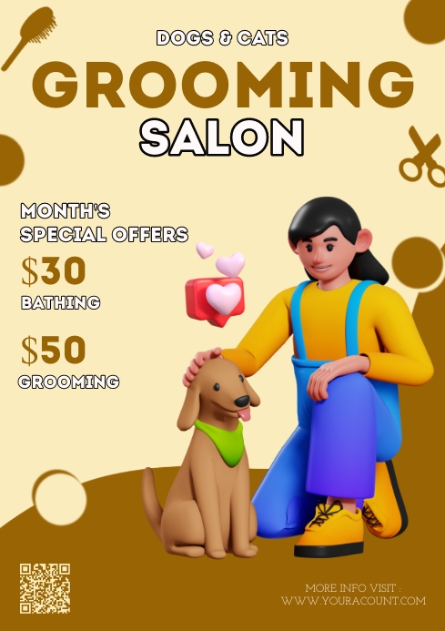 BROWN N YELLOW GROOMING SALON Template | PosterMyWall