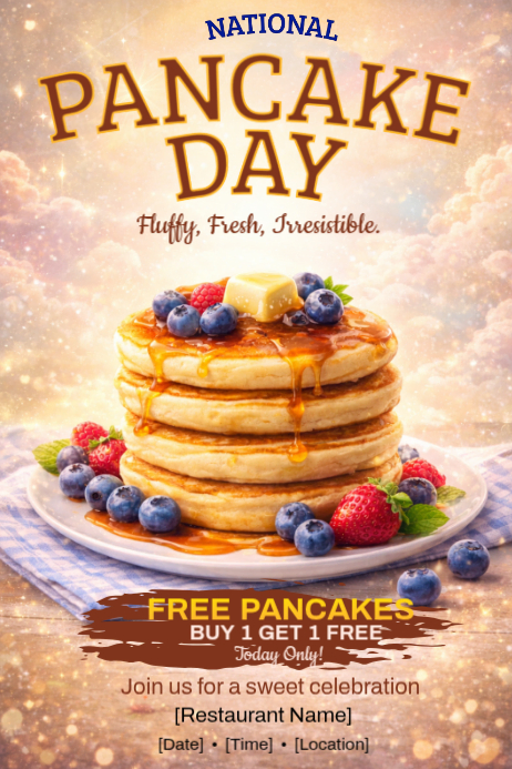 Brown National Pancake Day Poster Template | PosterMyWall