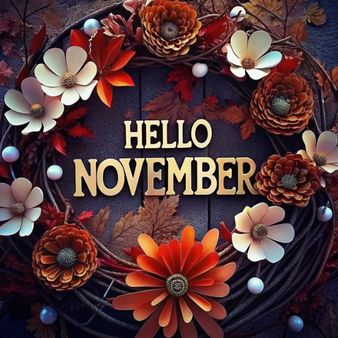 Brown Neon Elegant Hello November Floral Frame Instagram Post Template ...