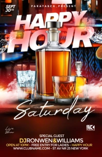 Brown Neon Happy Hour Saturday Half Page Wide template