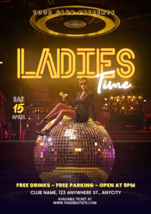 Brown Neon Ladies Time Party A4 template