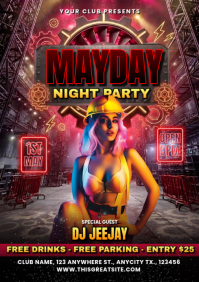 Brown Neon Mayday Night Party A4 template