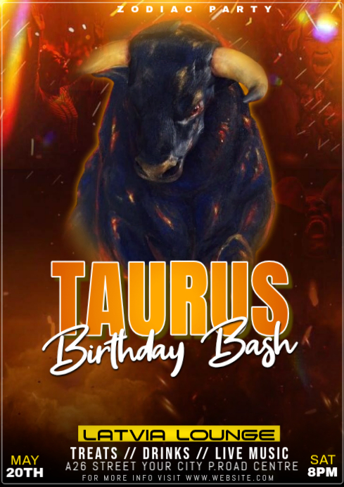 Brown Neon Taurus Birthday Bash A4 Templat | PosterMyWall