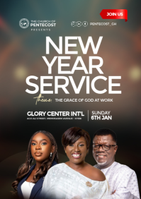Brown New Year Church Service A4 template