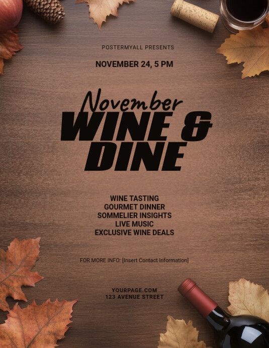 Brown November Wine & Dine Flyer (us Letter) template