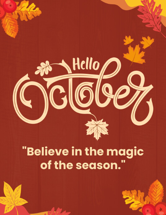 Brown Orange Minimalist Hello October Flyer Template | PosterMyWall