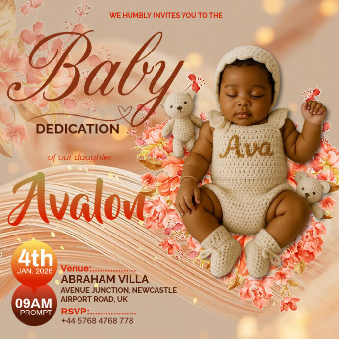 Copy of Brown Pastel Baby Dedication Invitation – Flyer/poster Template ...