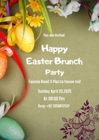 Brown Pastel Easter Brunch Party Invitation  Cards A5 template