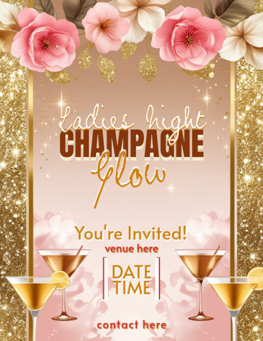 Brown Pastel Ladies' Night Champagne Glow Flyer Flyer (us Letter) template