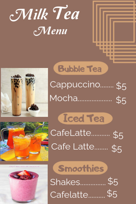 Plantilla de Brown Pastel Milk Tea Menu Poster | PosterMyWall