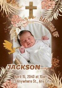 Brown Pastel Rustic Brown Baptism Invitation Template A4