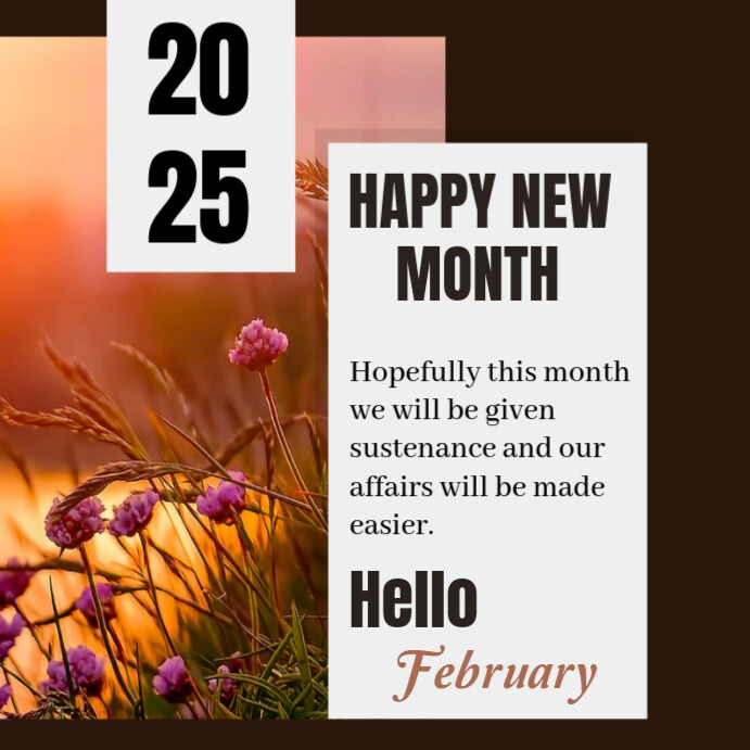 Brown Photograph Minimalist Hello February Facebook Post Template ...