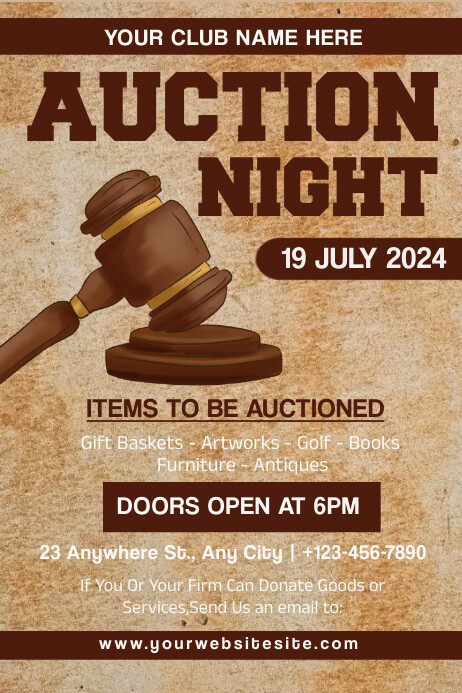 Auction Poster Examples Brown Professional Auction Poster Template | PosterMyWall